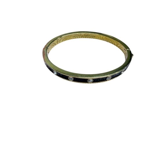 Kate Spade Black Enamel Crystal Gold Tone Hinged Bangle Bracelet gift - Picture 3 of 10